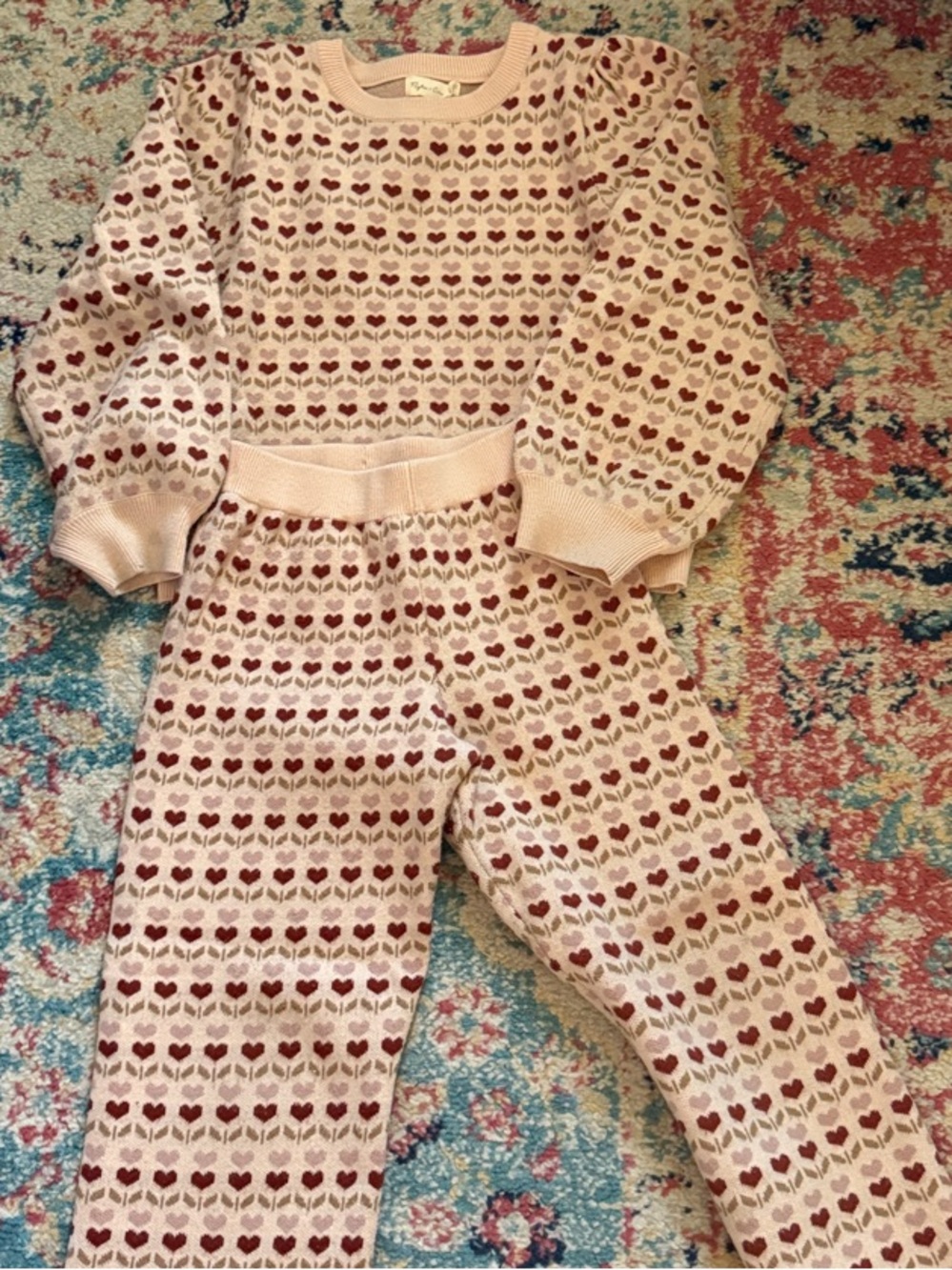 Rylee and Cru Kids Heart-Print Two-Piece sweater Set - Pink